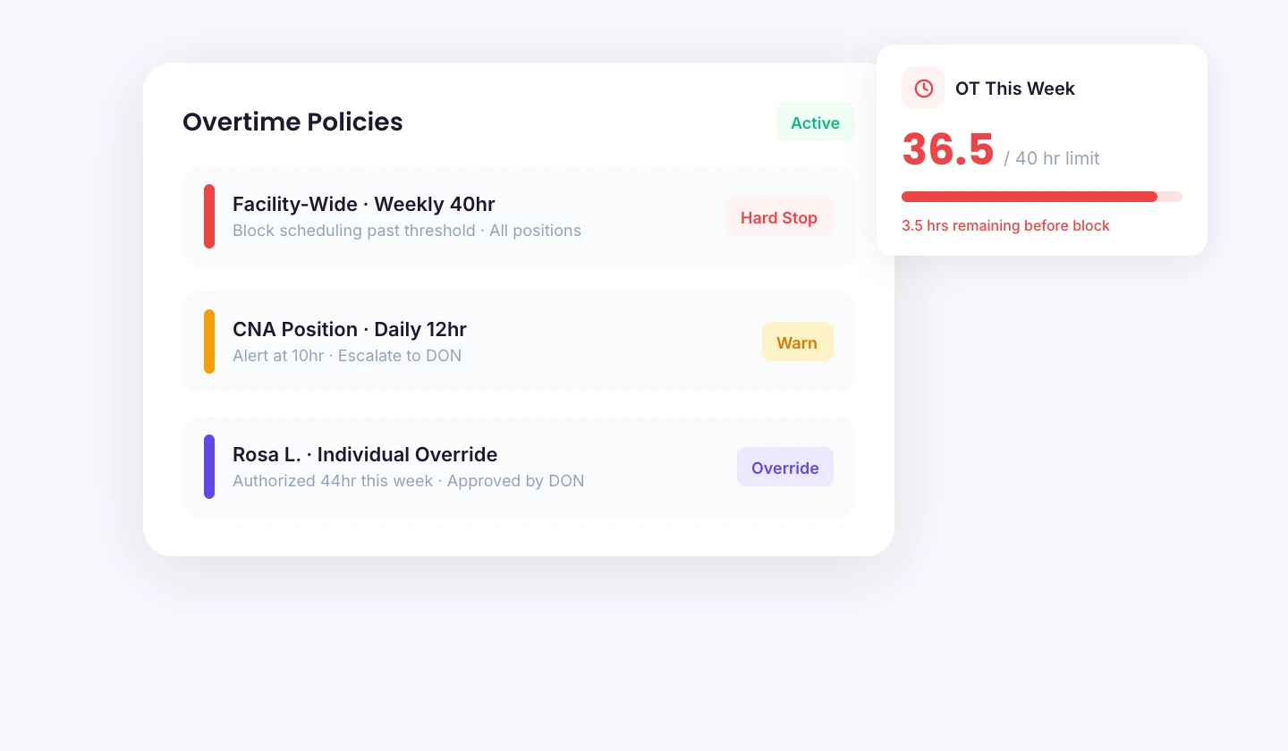 Overtime policy configuration with real-time tracking