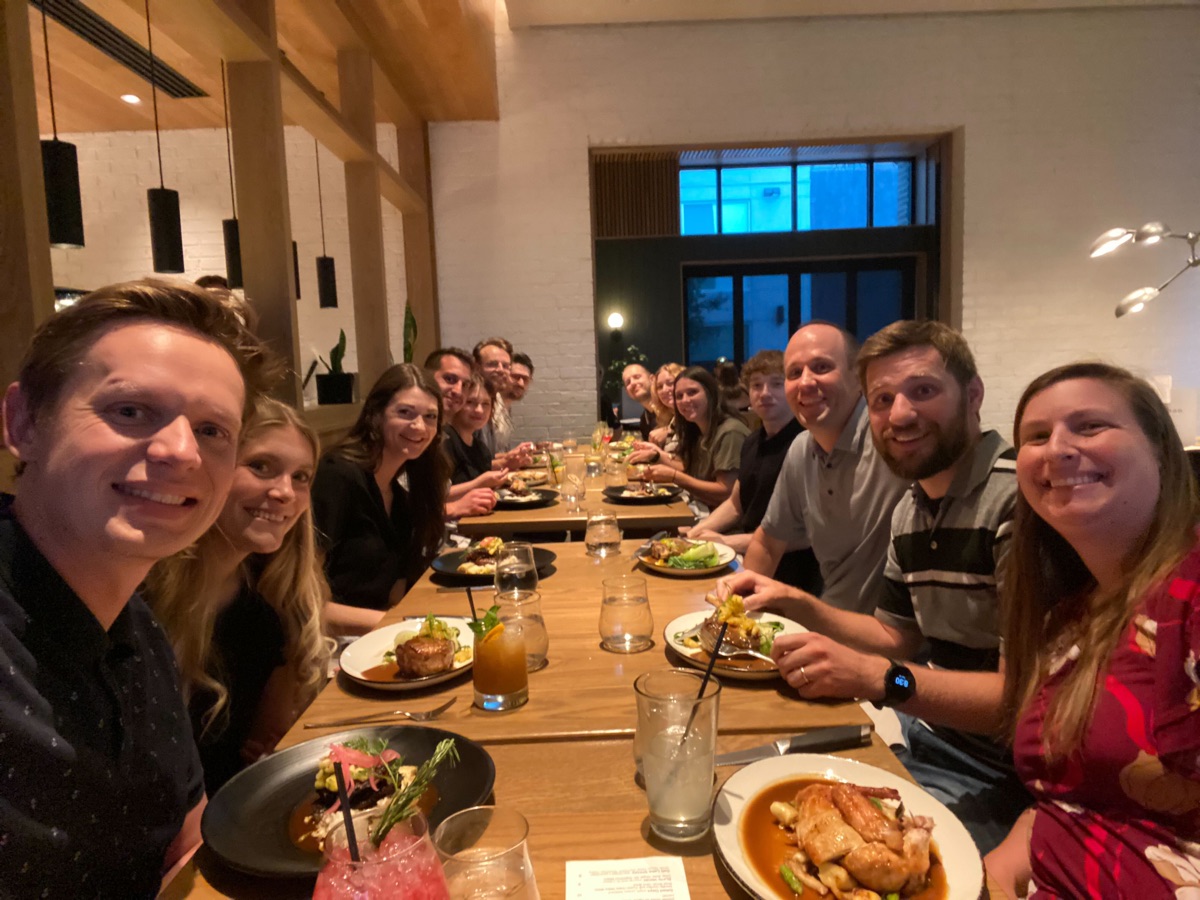 Team dinner at an upscale restaurant